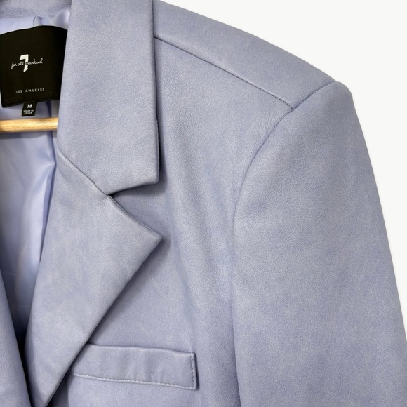 7 For All Mankind Faux Leather Cropped Double Breasted Jacket | Medium | Purple - Picture 5 of 13